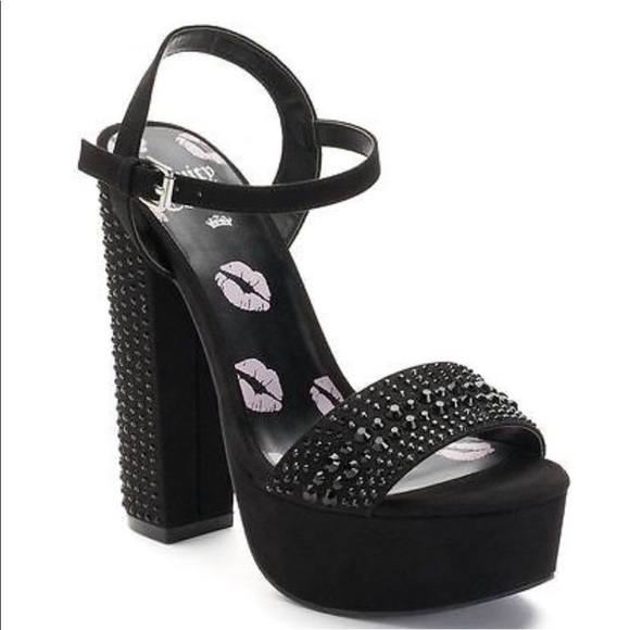 JUICY COUTURE black rhinestone platform heels strappy 8.5 - Picture 5 of 7